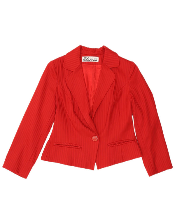 Vintage Dame Crop 1 Knap Blazer Jacket UK 14 Medium Rød Nålestribe