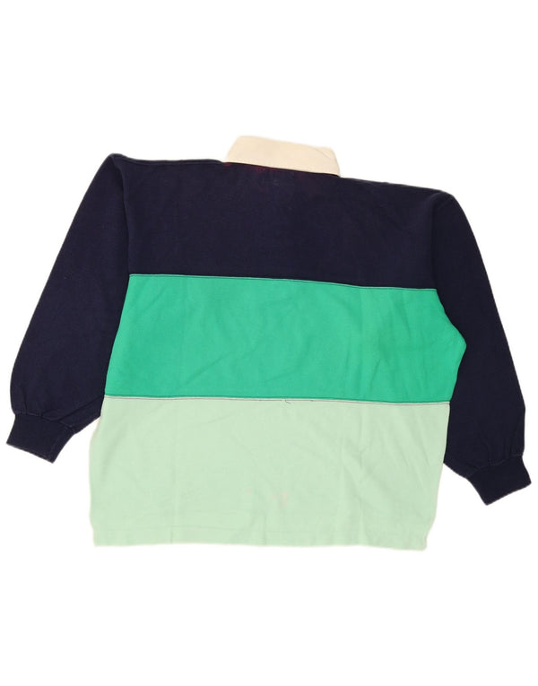 Vintage herre polo hals sweatshirt jumper stor flerfarvet farveblok