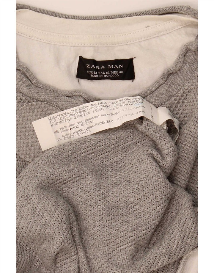 Zara Mens T-Shirt Top Medium Grey Cotton