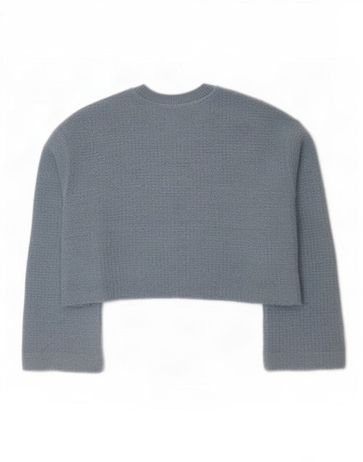 Zara Womens Crop Crew Neck Jumper Sweater UK 14 Medium Blue Polyester