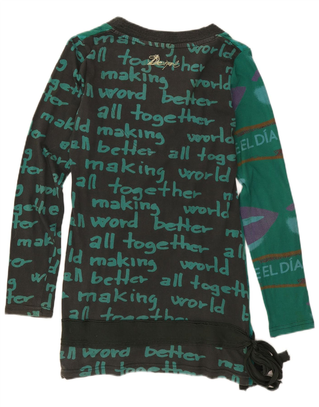Desigual Dame Abstrakt mønster Tunika Top UK 14 Medium Grøn Bomuld