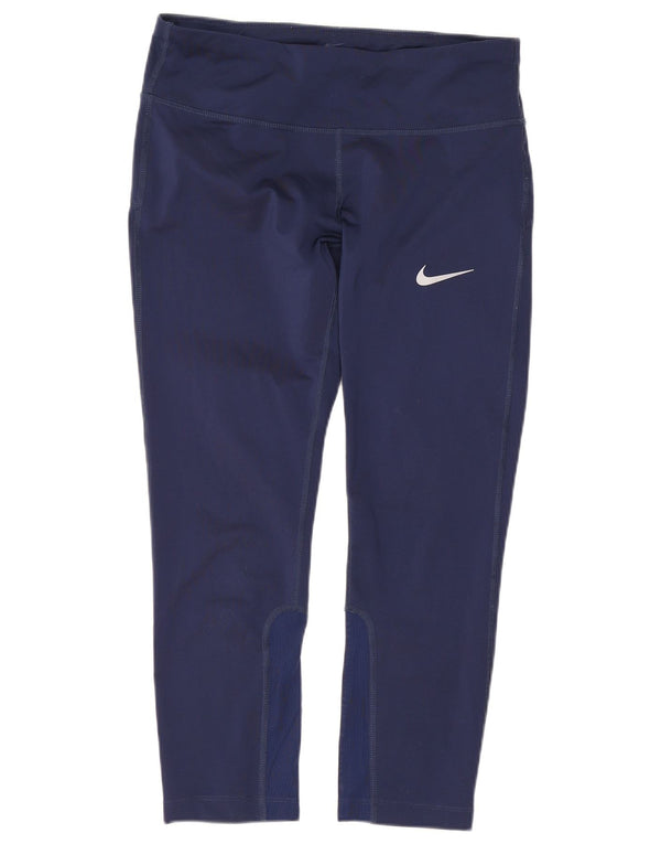 Nike Dame Dri Fit Capri Leggings UK 10 Small Navy Blue