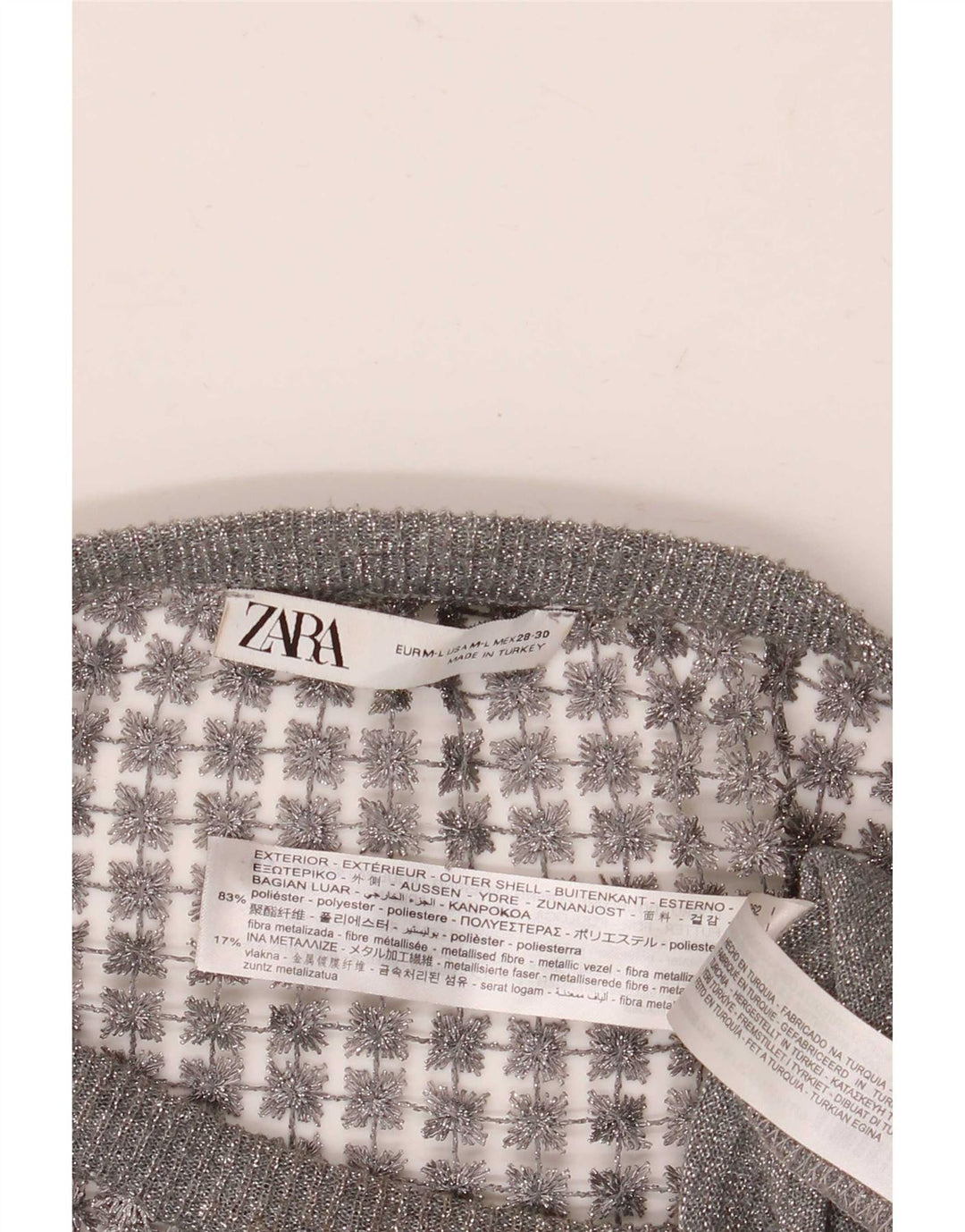 Zara Womens Crop See Through Bluse Top UK 14 Medium Grey Floral