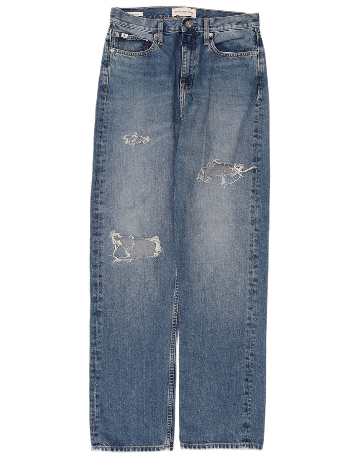 CALVIN KLEIN Dame High Rise Distressed Straight Jeans W30 L32 Blå