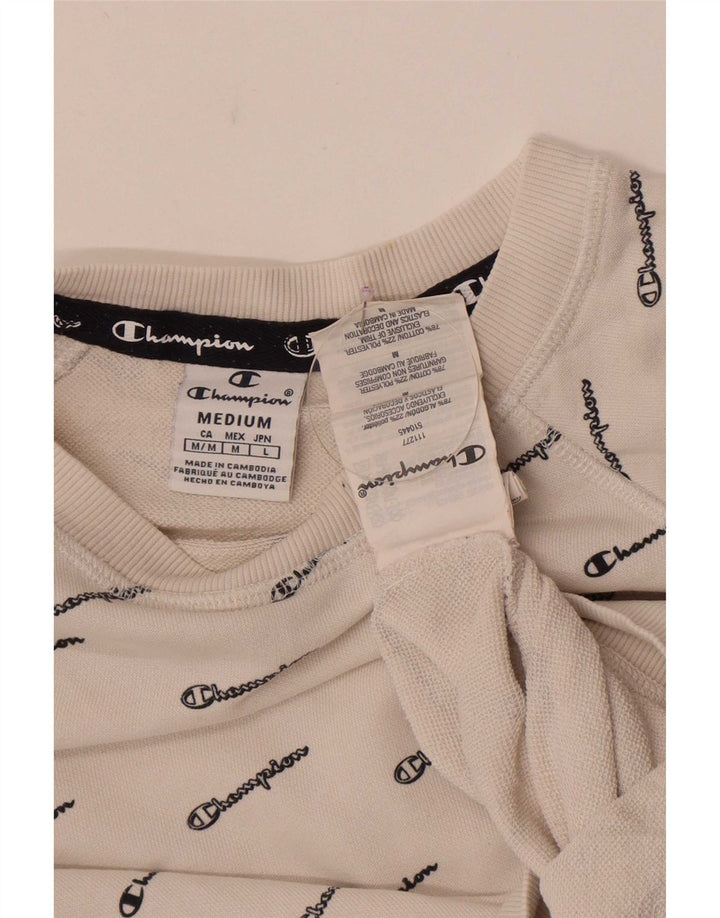 Champion Womens Crop Graphic Sweatshirt Jumper UK 14 Medium White Bomuld