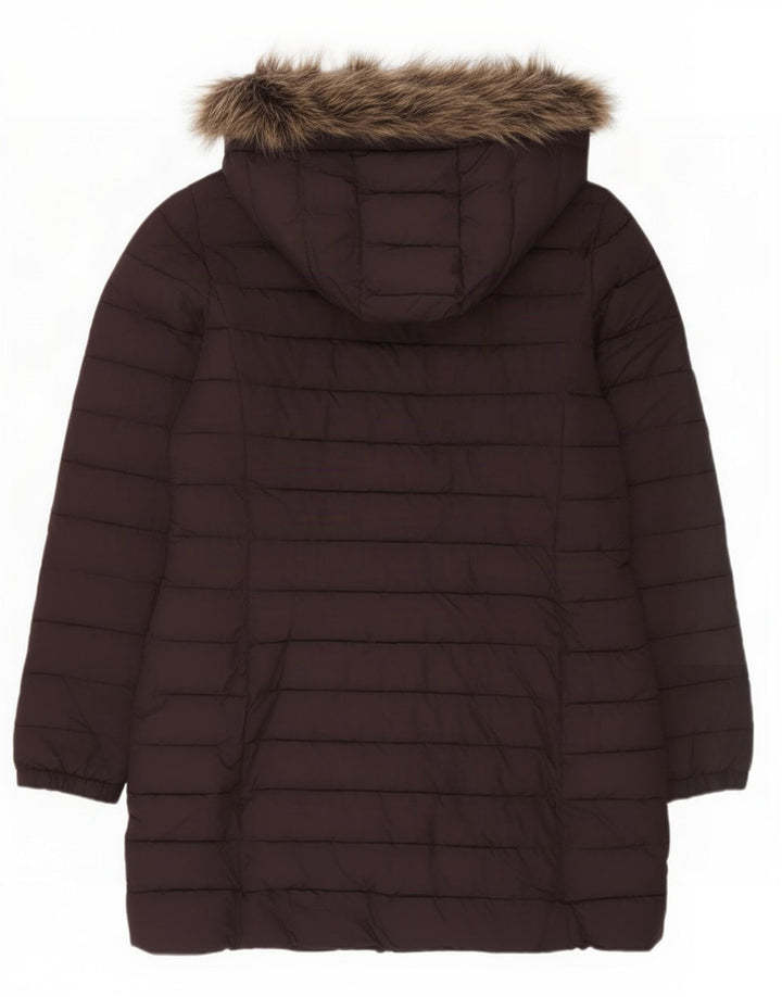 Superdry Polstret frakke med hætte til kvinder UK 12 Medium Burgundy Polyester