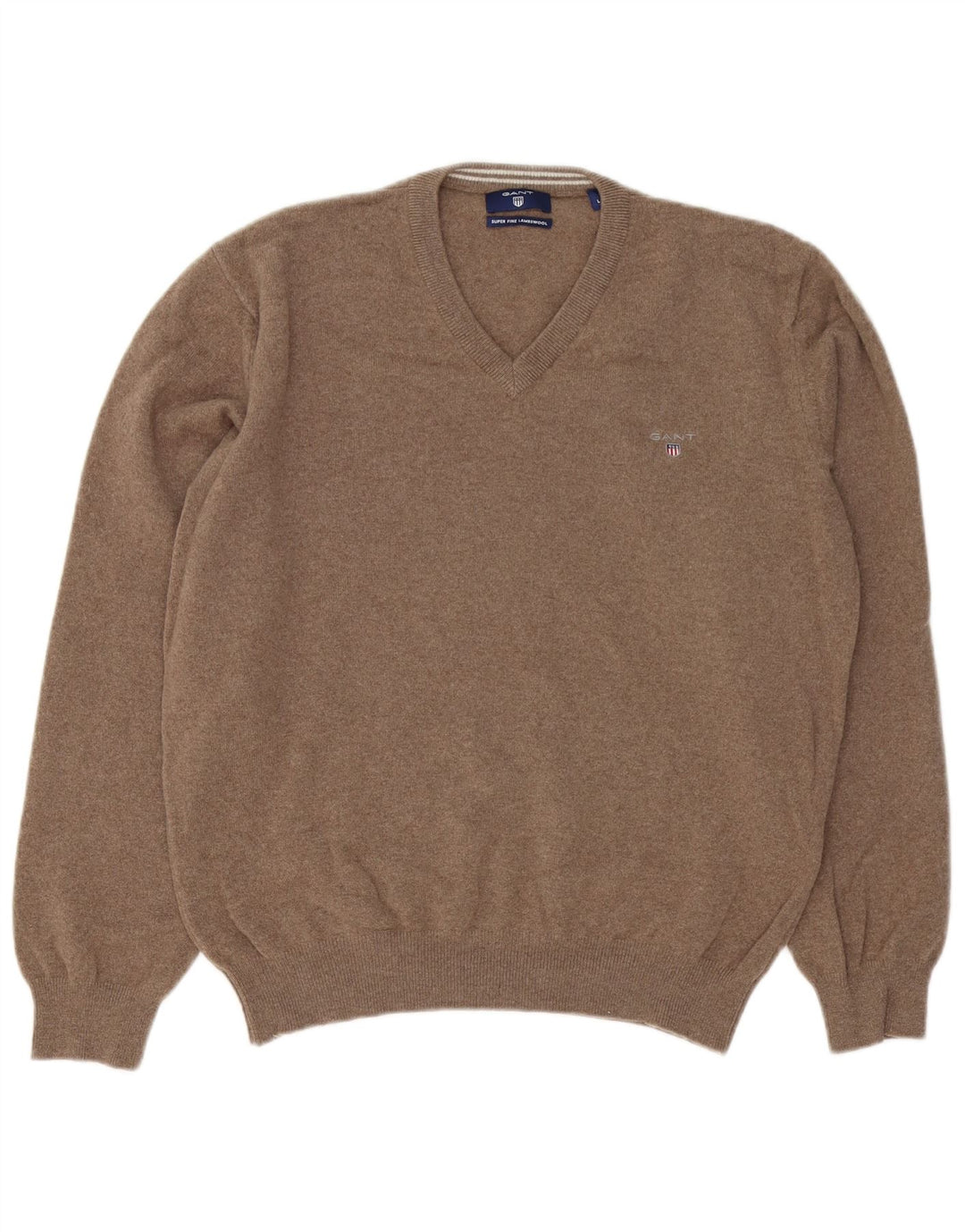 Gant Herre V-hals sweater Stor brun lammeuld