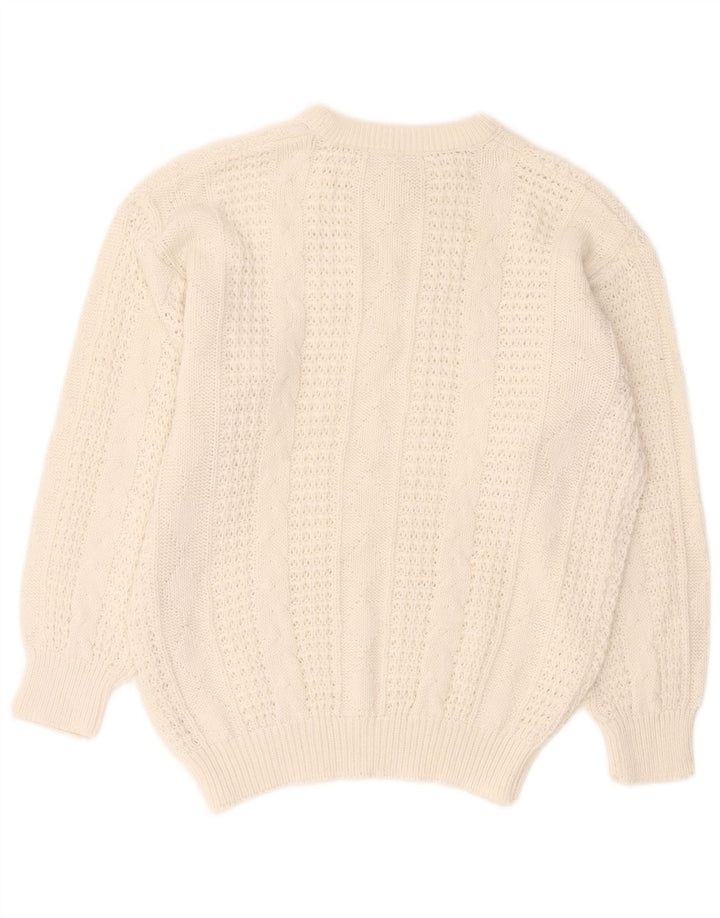 VINTAGE Dame sweater med rund hals i overstørrelse UK 10/12 Medium White