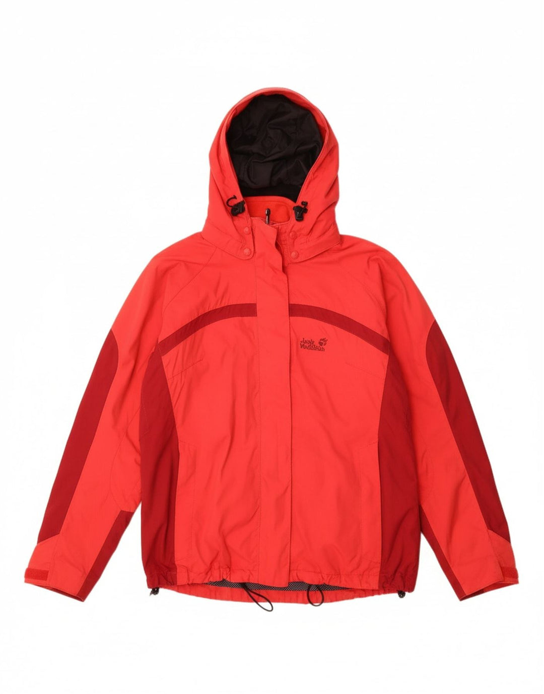 JACK WOLFSKIN Womens Hooded Windbreaker Jacket UK 16 Large Red Colourblock