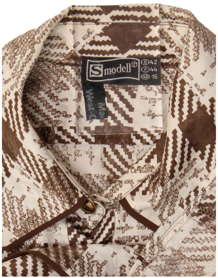 Vintage skjorte med normal pasform til kvinder UK 16 Large Brown Houndstooth Retro