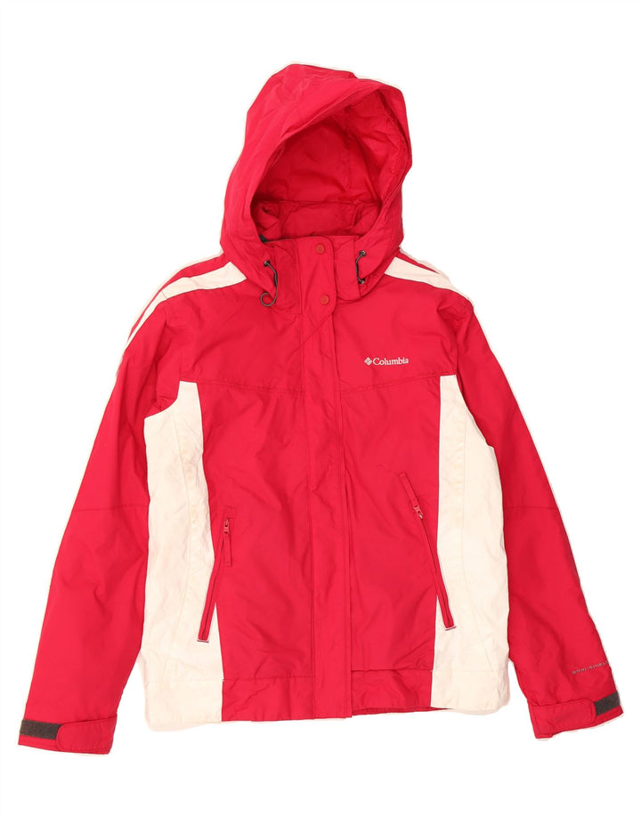 COLUMBIA Womens Hooded Windbreaker Jacket UK 14 Medium Pink Colourblock Vintage Columbia and Second-Hand Columbia from Messina Hembry 
