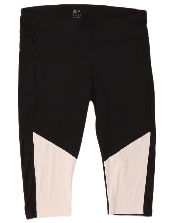 REEBOK Capri Leggings til kvinder UK 20/22 XL Sort Colourblock Polyester