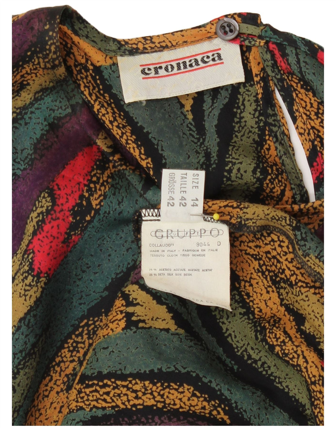 Vintage kvinders abstrakt mønster bluse Top UK 14 Large Flerfarvet