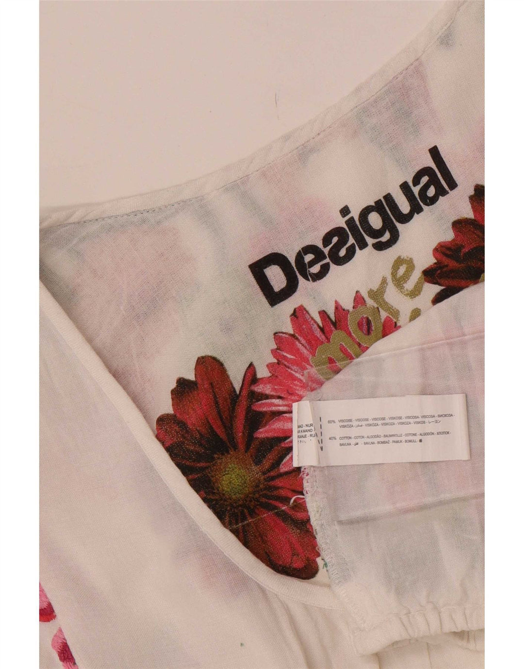 Desigual Dame Tunika Top UK 12 Medium White Floral Viscose