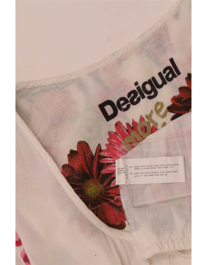 Desigual Dame Tunika Top UK 12 Medium White Floral Viscose