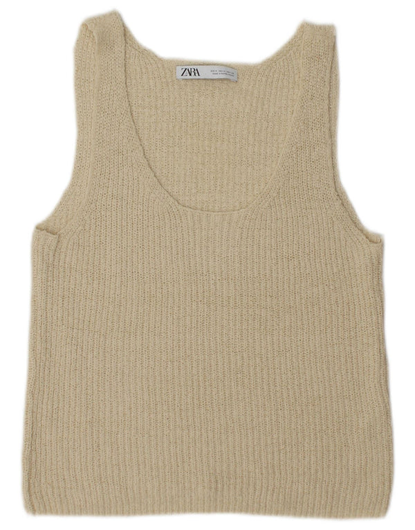 Zara Dame Vest Tank Top UK 12 Medium Beige Akryl