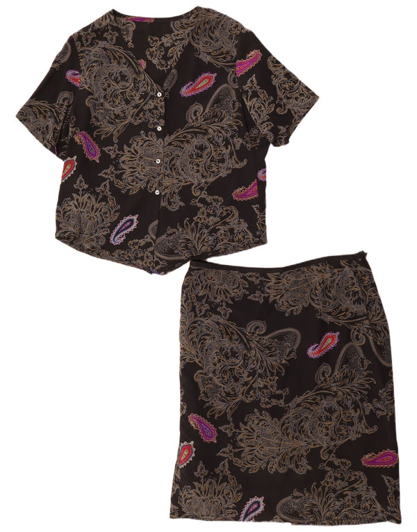 Vintage kvinders 2-delt nederdel Sæt UK 16 Large W34 Black Paisley