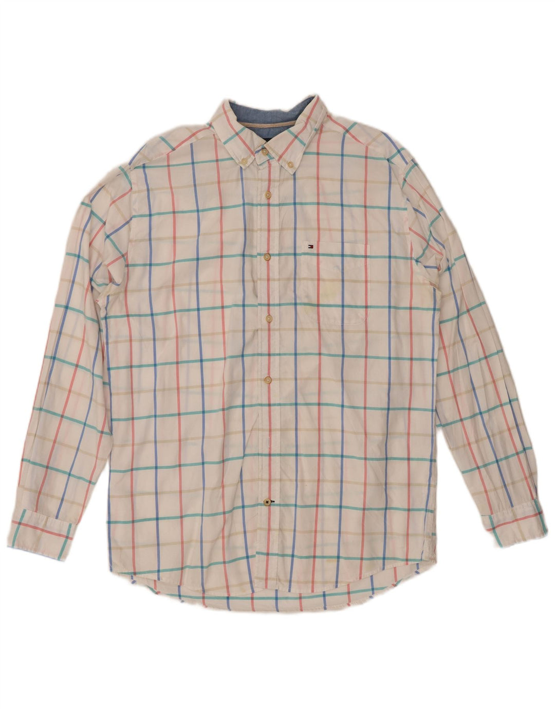 TOMMY HILFIGER Herre Classic Fit skjorte Medium hvid ternet bomuld