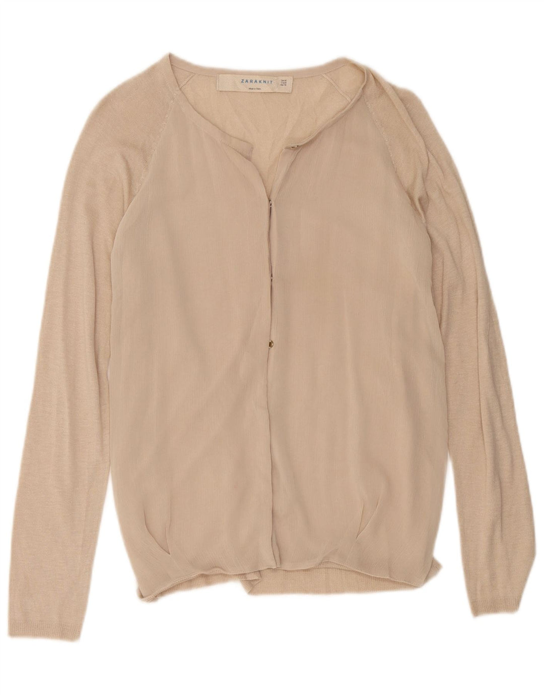 Zara Dame Langærmet Cardigan Top UK 12 Medium Beige