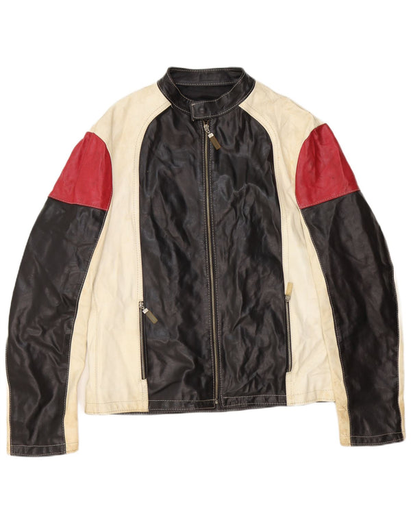 Vintage Herre Læder Racer Jakke UK 42 XL Sort Colourblock