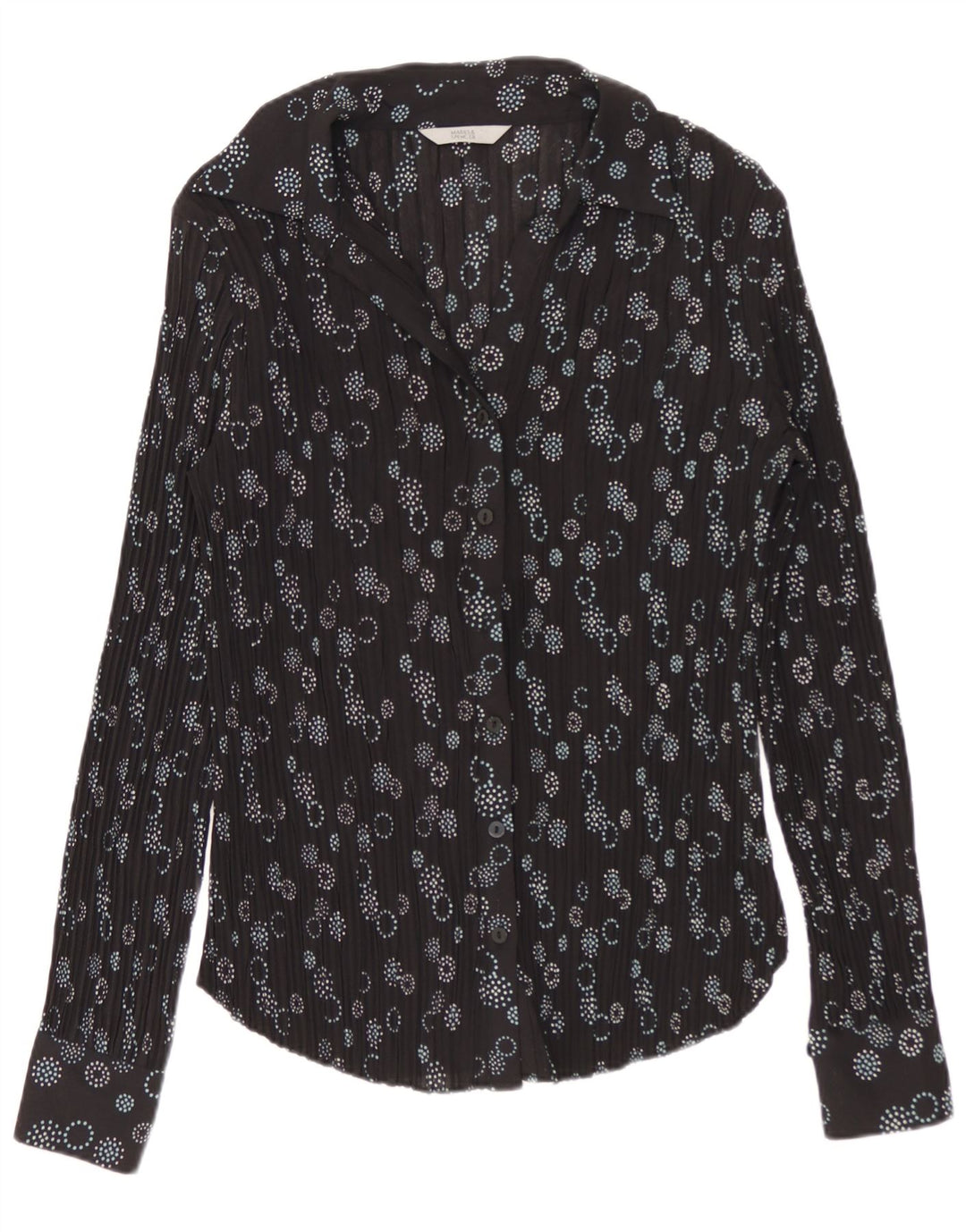Marks & Spencer skjortebluse til kvinder UK 8 Lille sort geometrisk polyester
