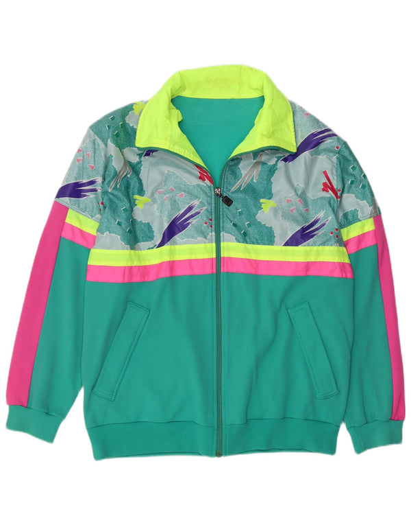 VINTAGE Træningsdragt til mænd Topjakke Stor Grøn Geometrisk