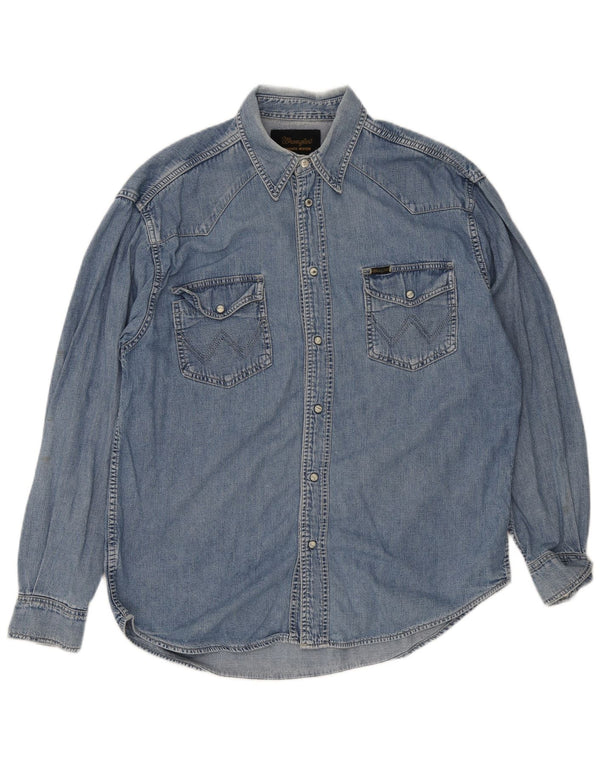 Wrangler vestlig denimskjorte til mænd, stor blå bomuld