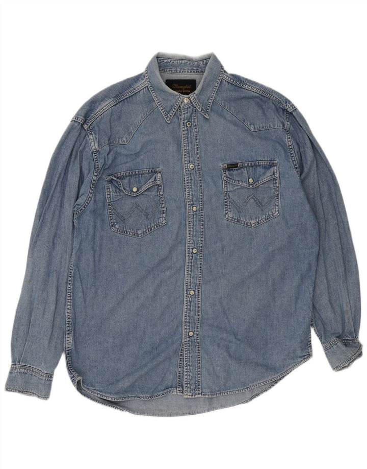 Wrangler vestlig denimskjorte til mænd, stor blå bomuld