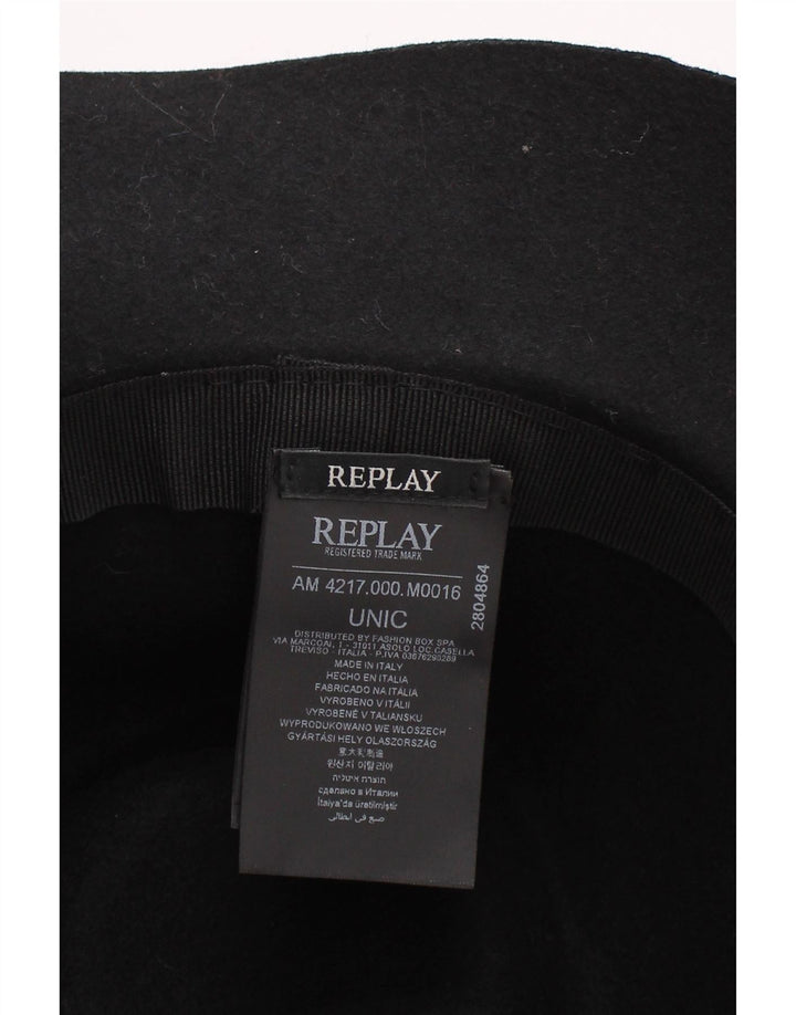Replay Dame Fedora Hat One Size Black Wool Classic
