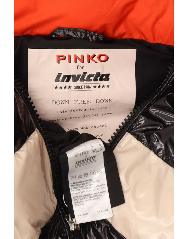 Pinko Kvinders Grafisk Oversized Polstret Jakke UK 6 XS Sort Colourblock