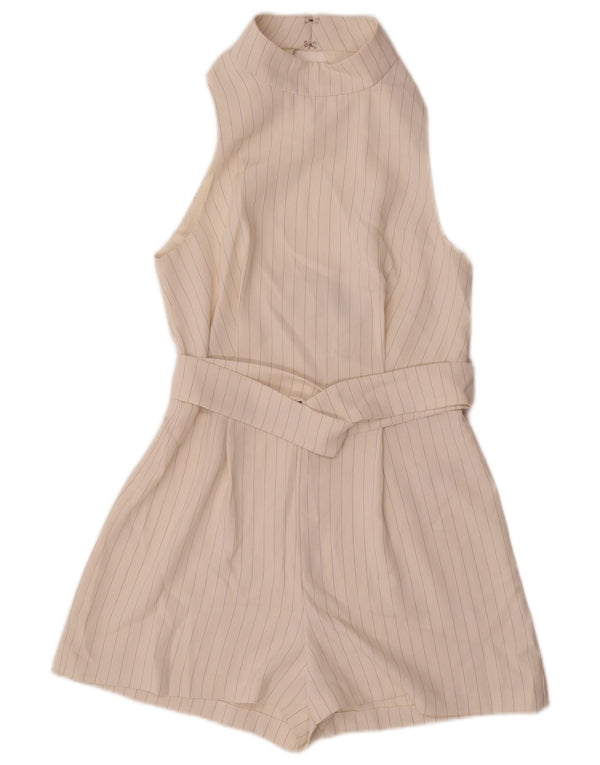 TOPSHOP Dame Ærmeløs Playsuit UK 8 Small White Pinstripe Polyester