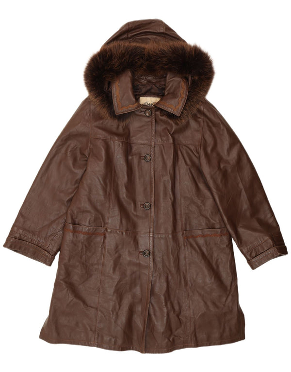 Vintage dame hætte løs pasform læderfrakke IT 44 medium brunt læder