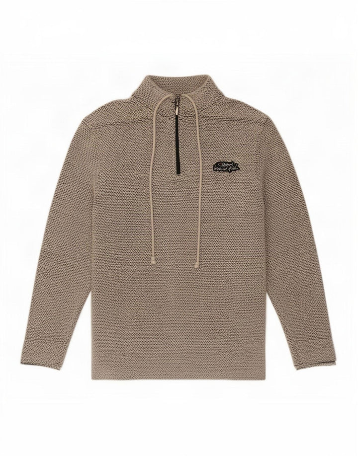 Weird Fish Herre Zip Neck Sweatshirt Jumper Stor Grå Bomuld