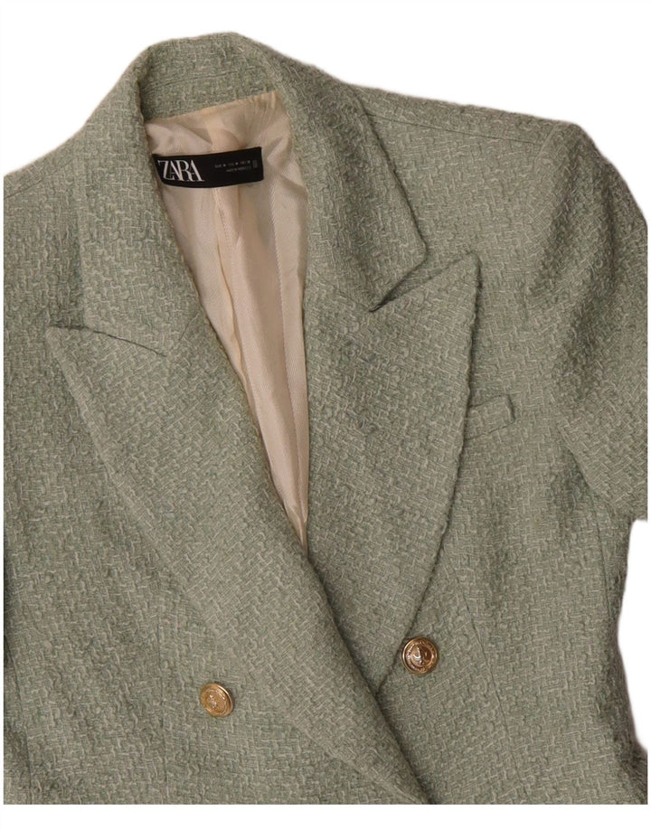 ZARA Dame Dobbeltradet Blazer Jacket UK 12 Medium Grøn Akryl