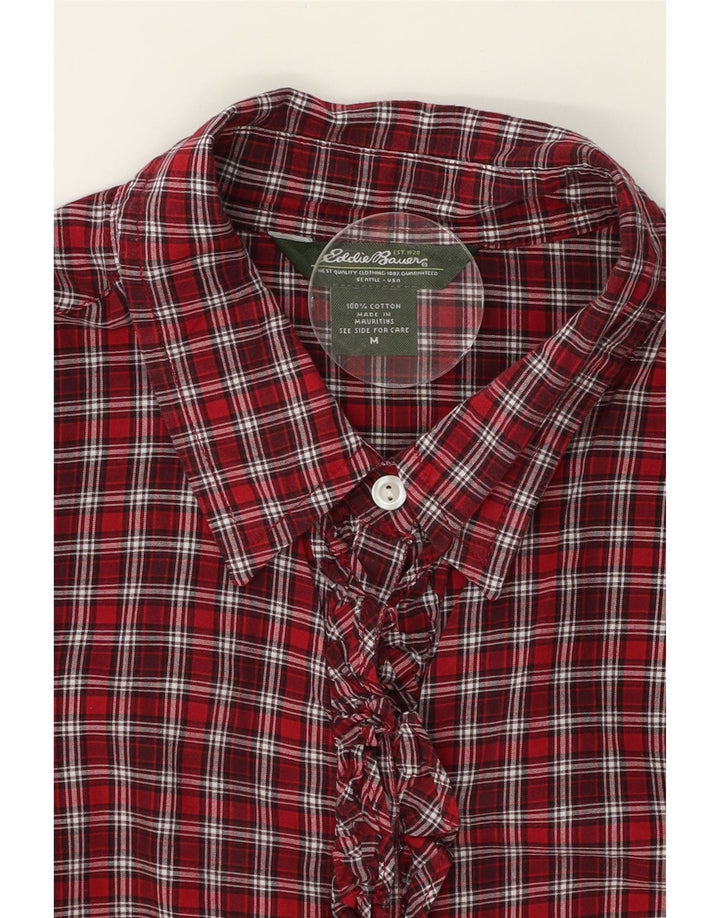 EDDIE BAUER Womens Ruffle Front Shirt UK 14 Medium Red Check Cotton Vintage Eddie Bauer and Second-Hand Eddie Bauer from Messina Hembry 
