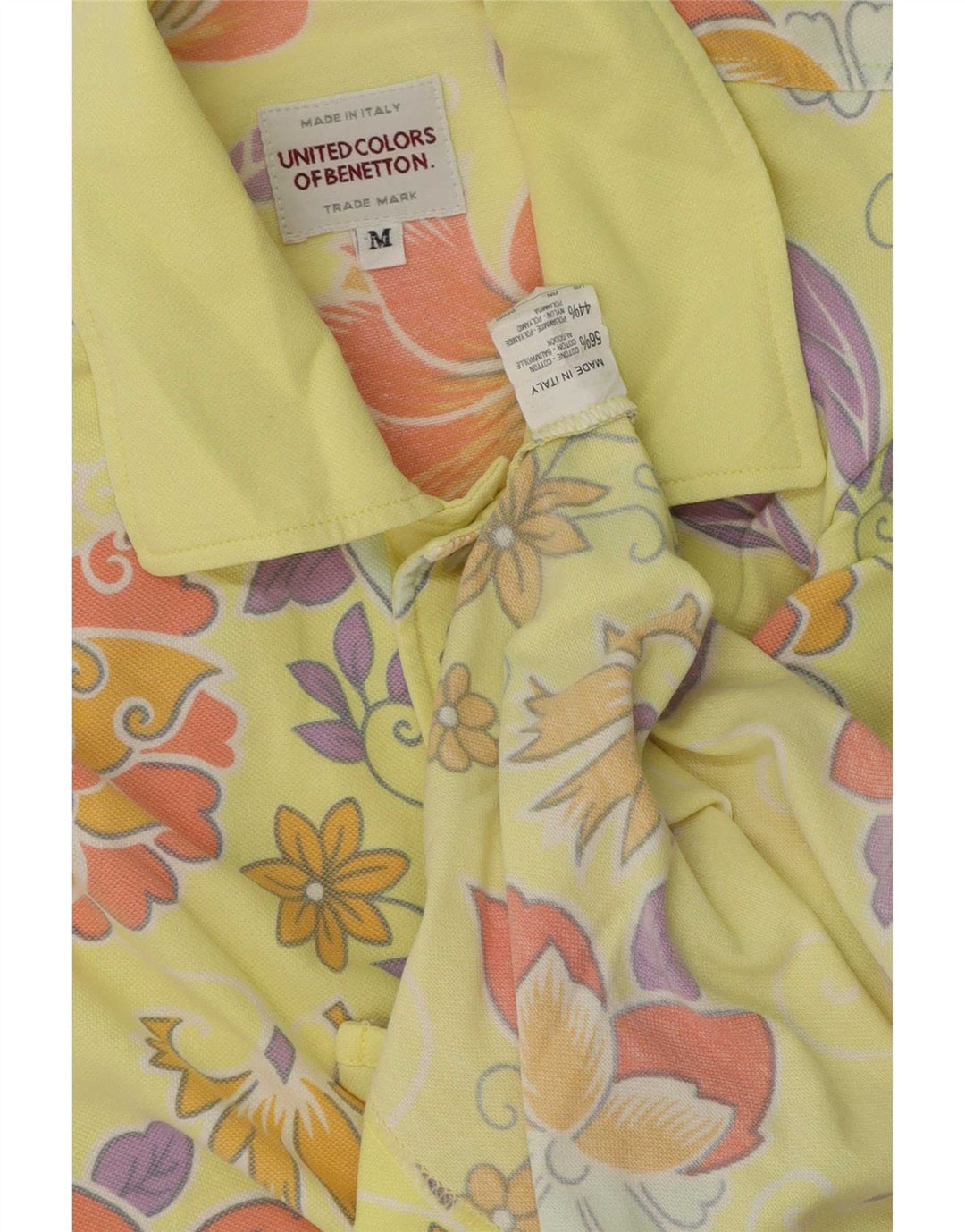Benetton Herre Regular Fit Polo Shirt Medium Gul Floral Bomuld
