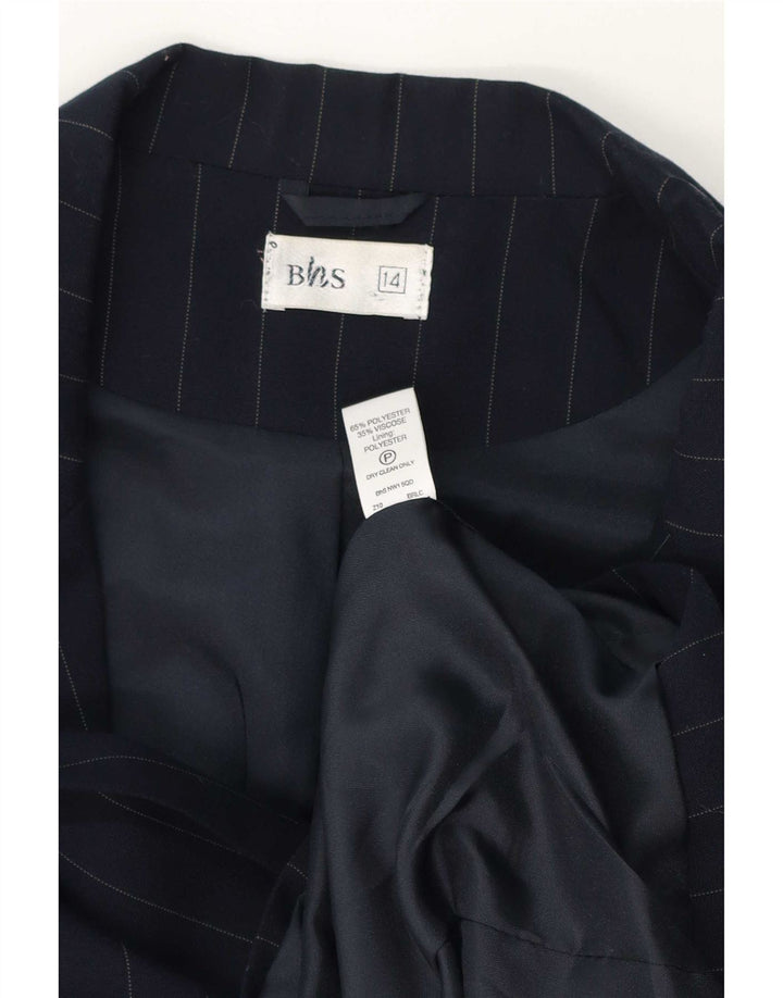 Bhs Dame Dobbeltradet Blazer Jacket UK 14 Large Navy Blue Pinstripe