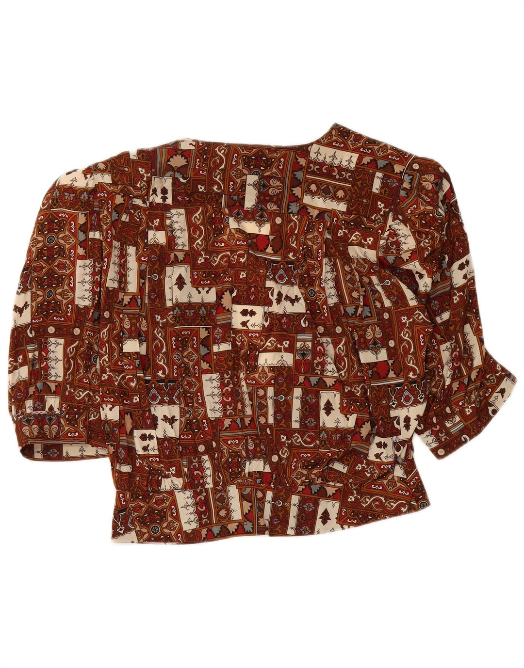 VINTAGE Dame Loose Fit Shirt Bluse IT 44 Medium Brown Patchwork