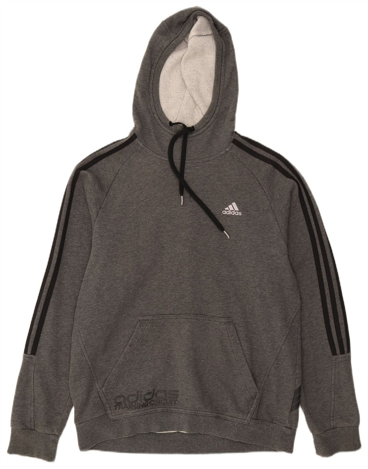 ADIDAS Mens Graphic Hoodie Jumper Medium Grey Cotton