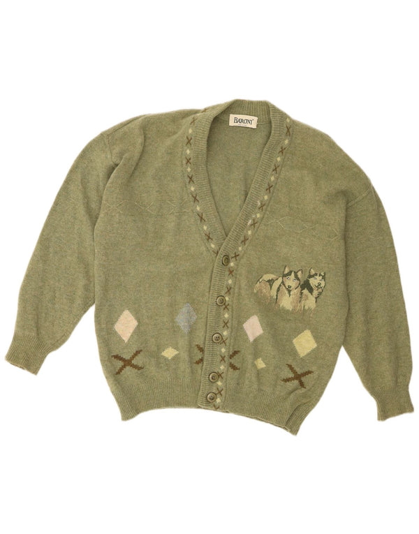 Baroni Herre Cardigan Sweater IT 48 Medium Green Argyle/Diamond