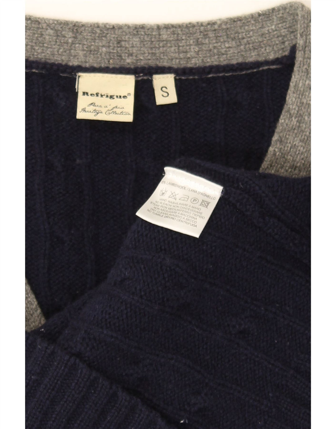 REFRIGUE Herre cardigan sweater lille marineblå stribet lammeuld