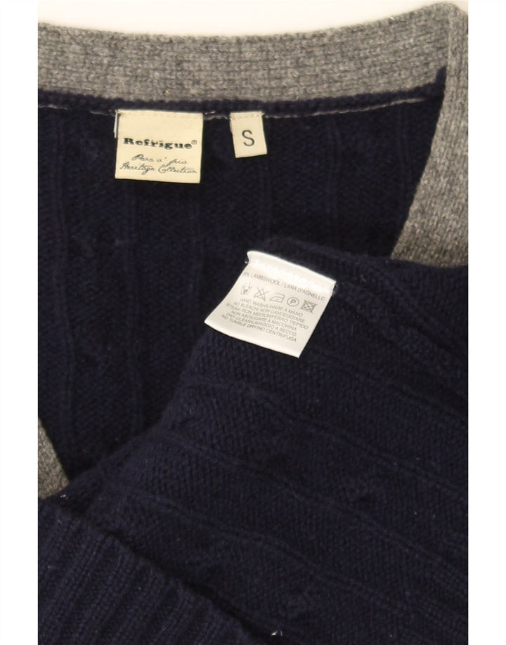 REFRIGUE Herre cardigan sweater lille marineblå stribet lammeuld