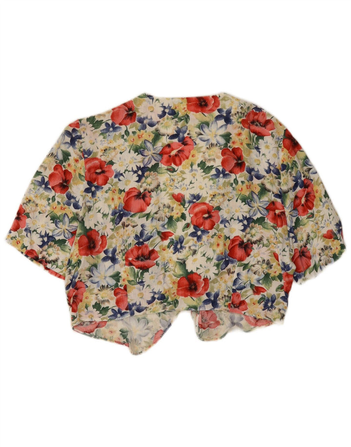Vintage Womens Crop Bluse Top UK 12 Medium Multicolored Floral Viscose