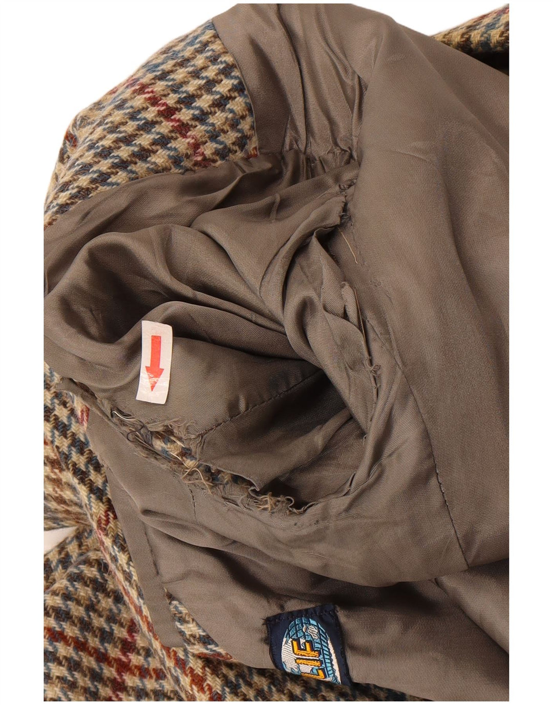Vintage herre 2-knaps blazerjakke IT 46 Small Beige Houndstooth Uld