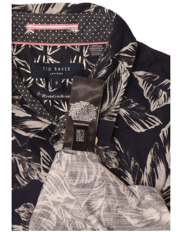 Ted Baker Kortærmet Herreskjorte Størrelse 3 Medium Navyblå Blomsterbomuld