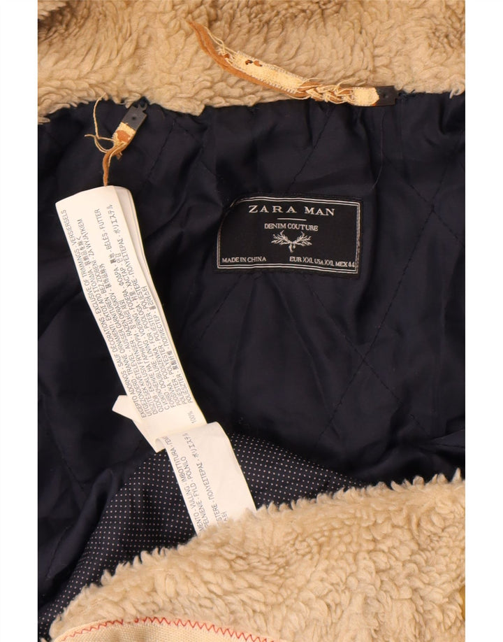 Zara Herre Hooded Bomber Jacket UK 44 2XL Khaki Polyester