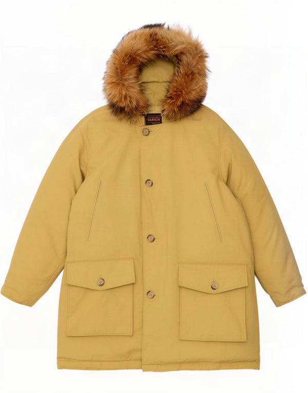 Woolrich Mens Hooded Padded Coat UK 38 Medium Beige Cotton