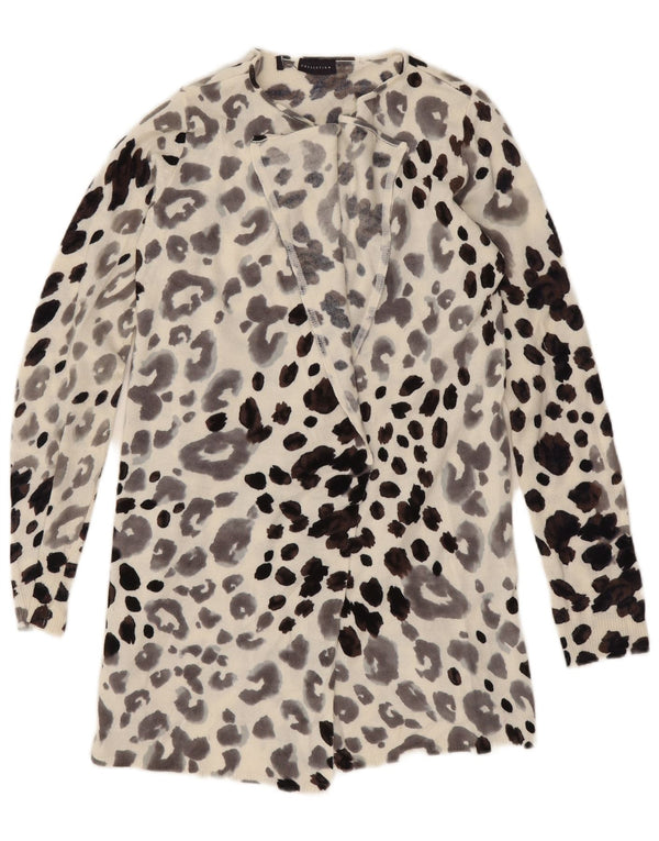 Marks & Spencer Womens Open Cardigan Sweater UK 10 Small White Animal Print