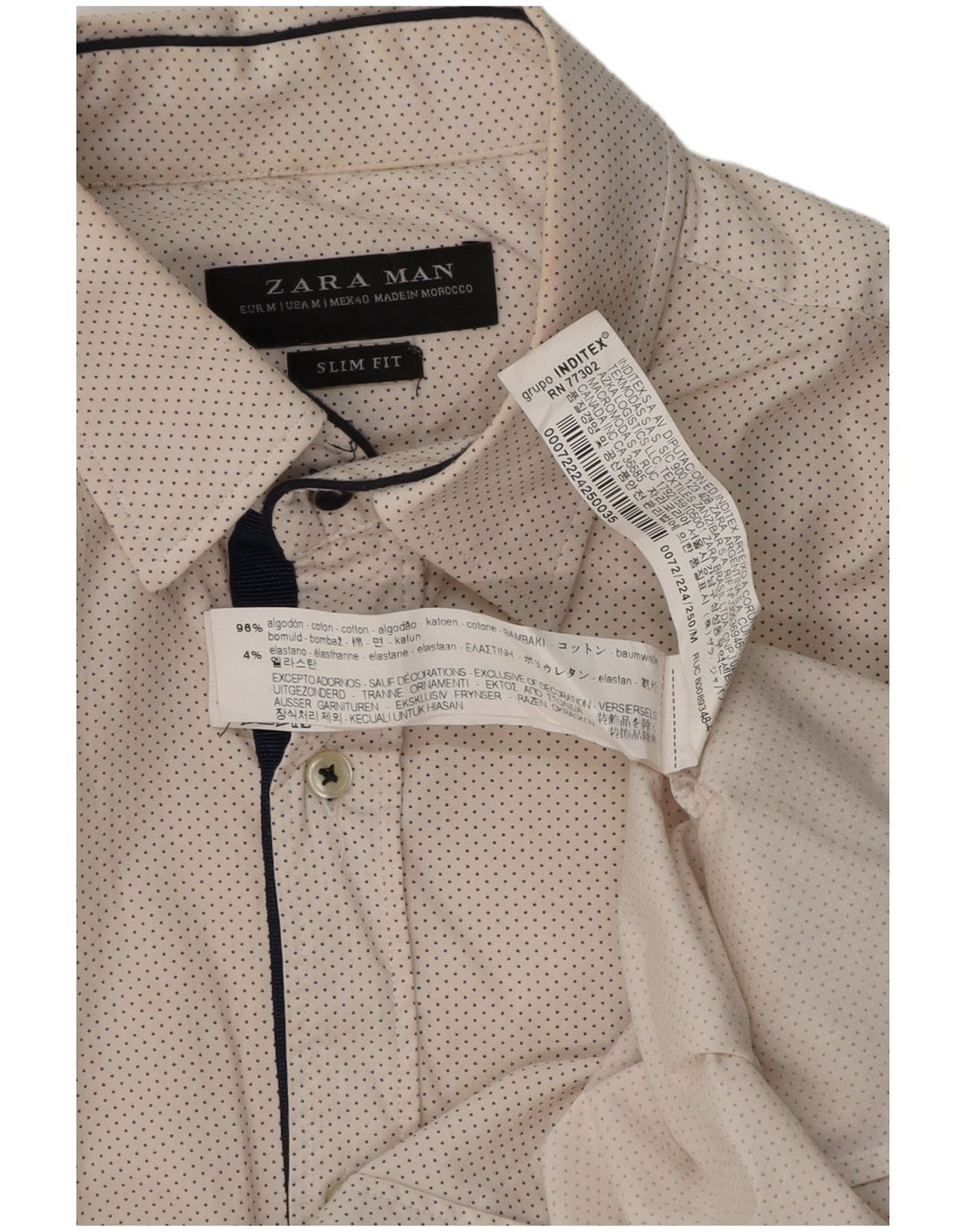 Zara Herre Slim Fit skjorte Medium hvid plettet bomuld