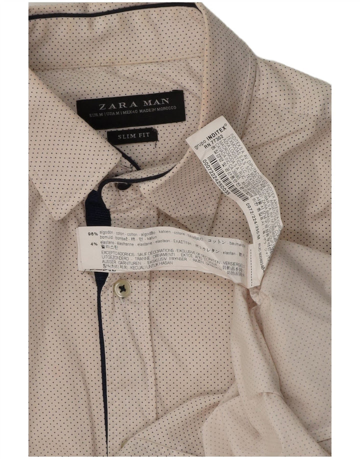 Zara Herre Slim Fit skjorte Medium hvid plettet bomuld